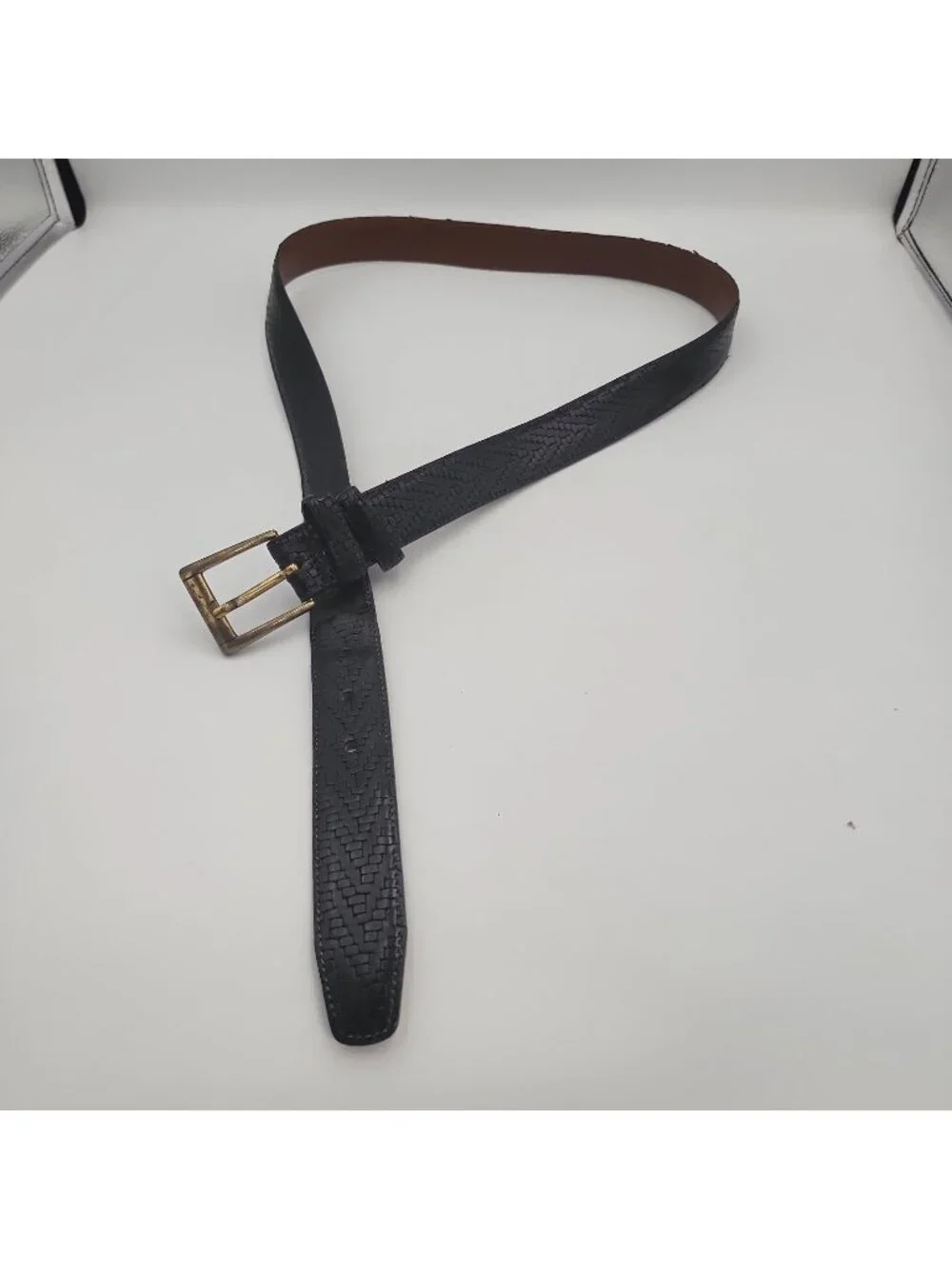 Eurometal Italian Mens Leather Belt 38 Black Made In Italy Brass Buckle 36-40